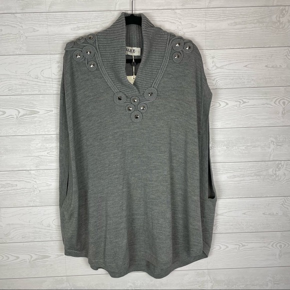 ALICE by Temperley Sweaters - ALICE By Temperley Grey Marie Sweater Poncho Cape Size Large NWT